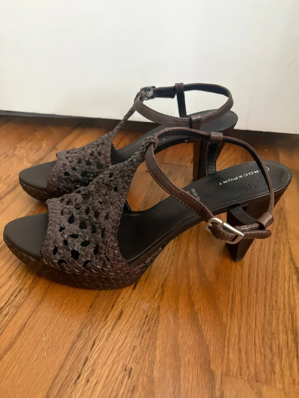 Rockport Leather Adiprene by Adidas Cushion Woven Brown Open Toe Heels 9.5